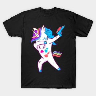 Dabbing Paintball Funny Unicorn with Paint Gun T-Shirt